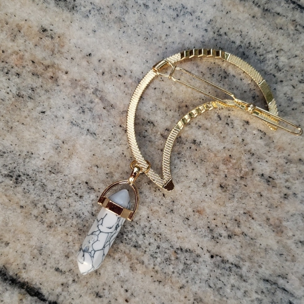 Moon Crystal Stone Gold Bohemian Boho Hairpin - Picture 4 of 7